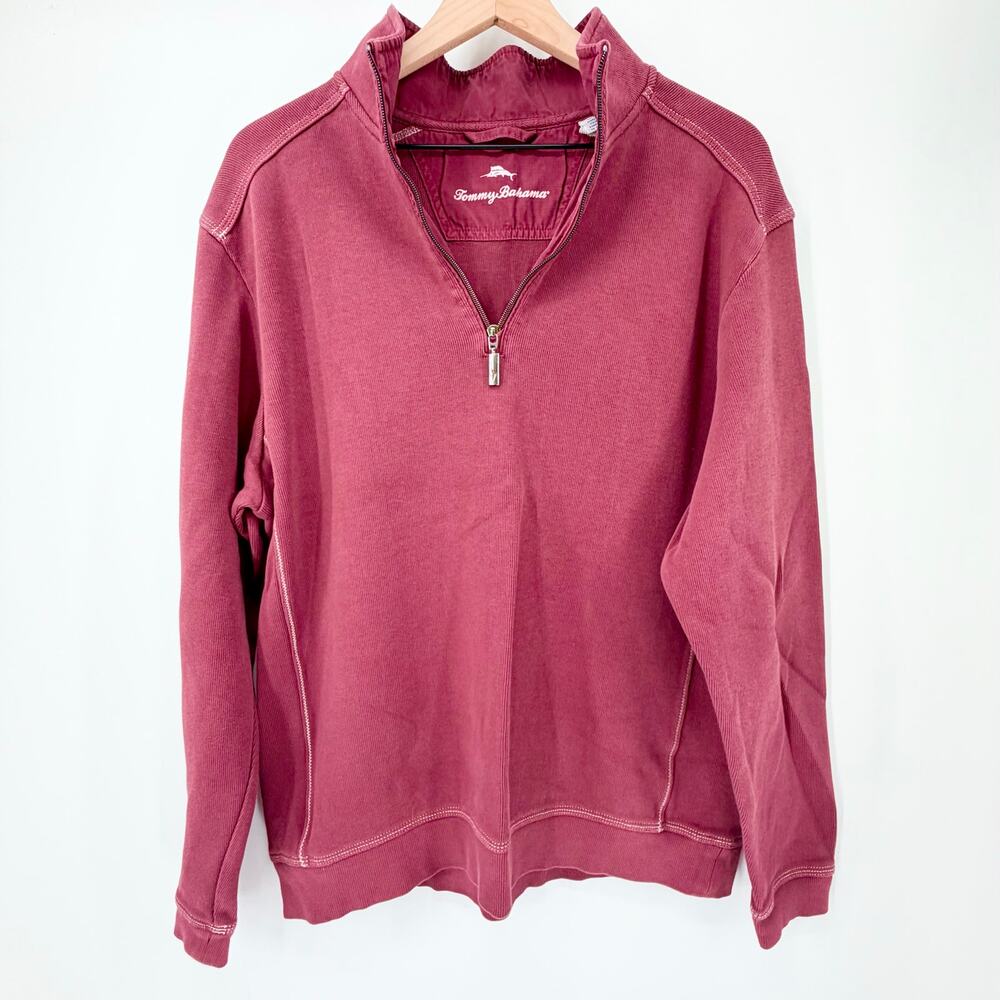 Tommy Bahama Burgundy Quarter-Zip Pullover Size L EUC Casual Preppy Golf Resort